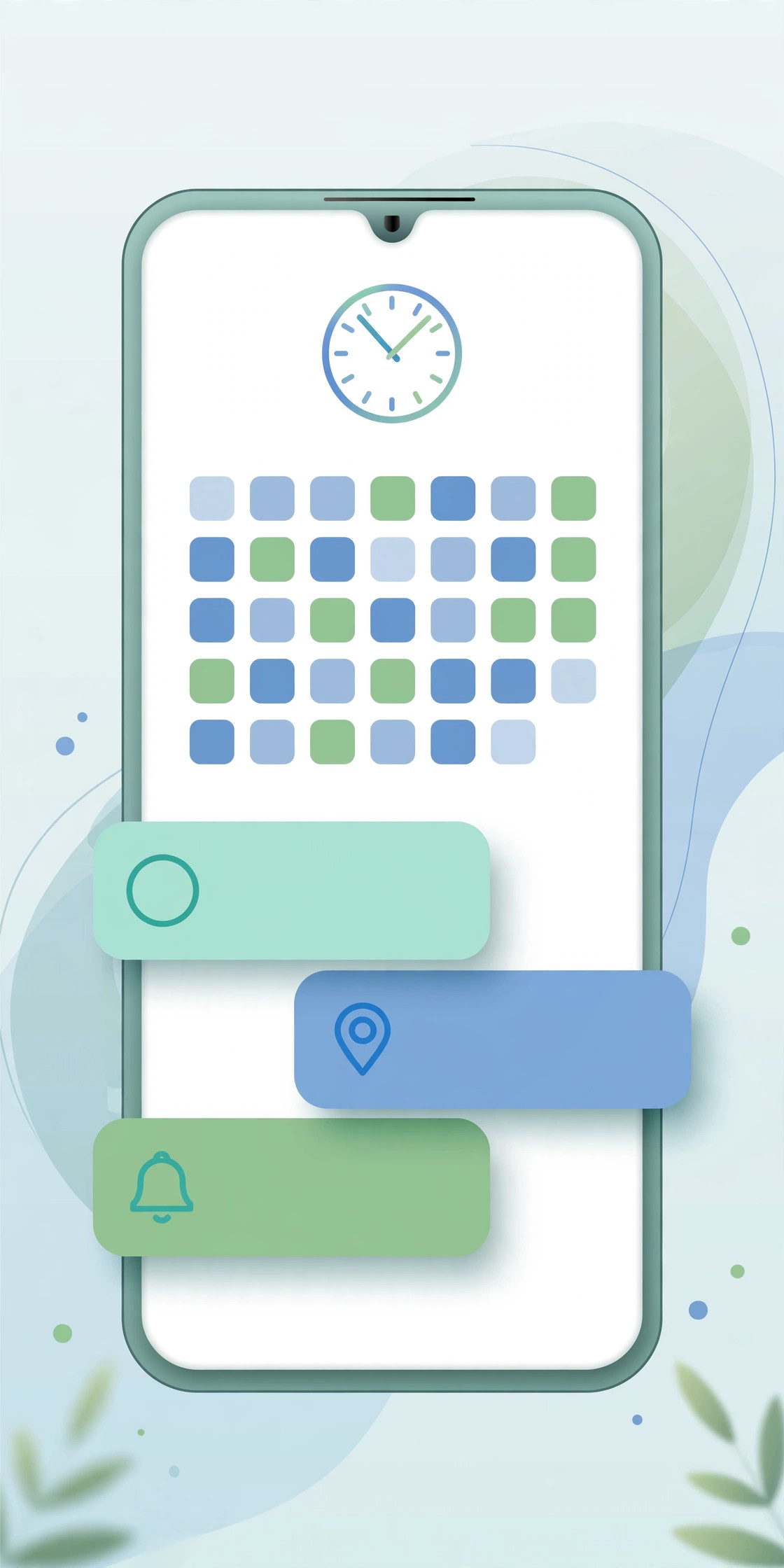 Smartphone with a clean calendar interface and floating event cards