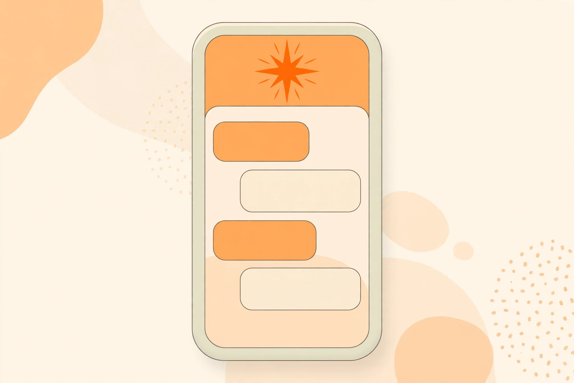 Smartphone showing a Claude-style AI chat conversation interface with a warm orange starburst assistant emblem