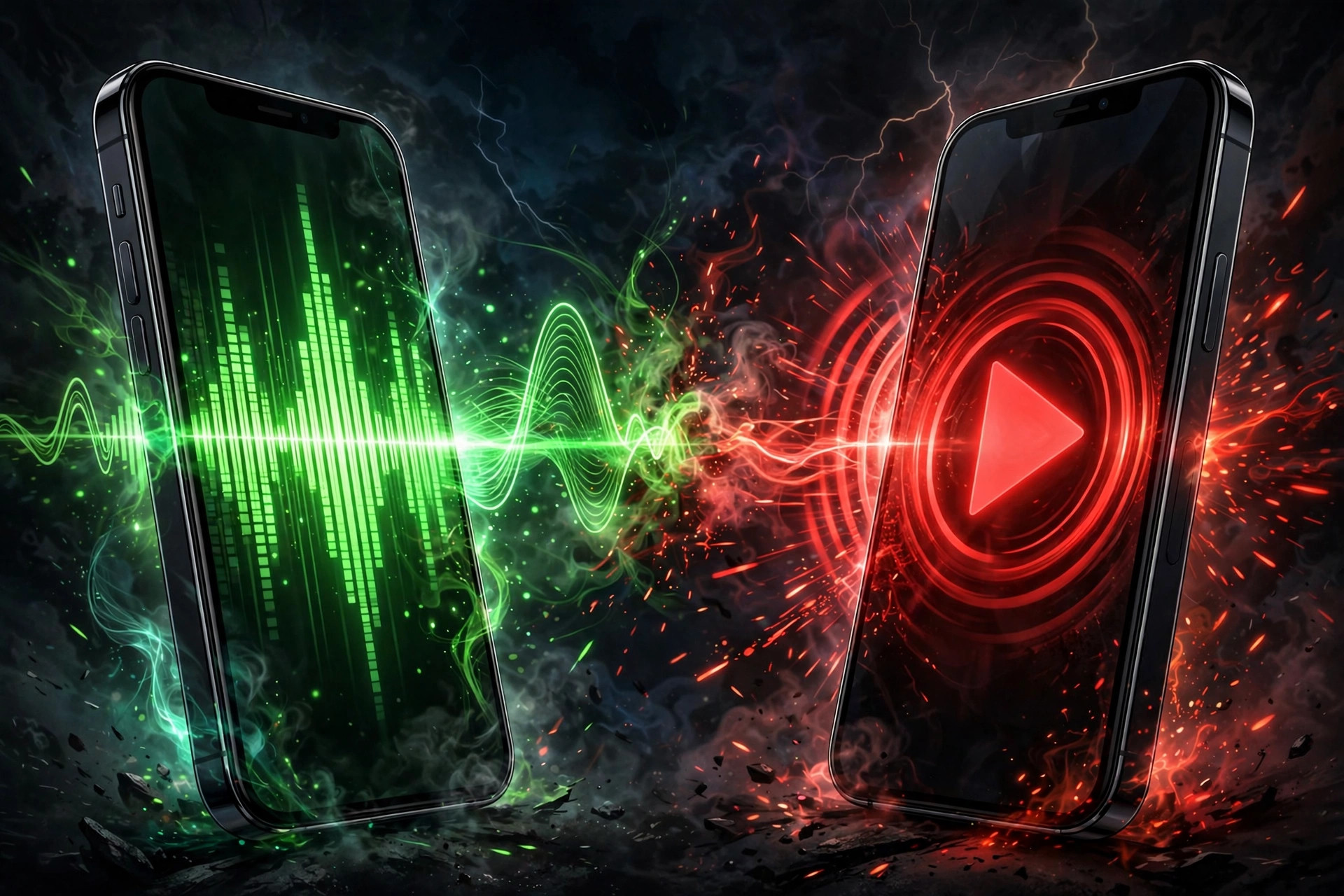Two smartphones facing off in a versus comparison